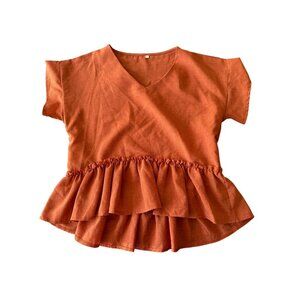 Rust Orange Tiered Ruffle Hem V-Neck Top